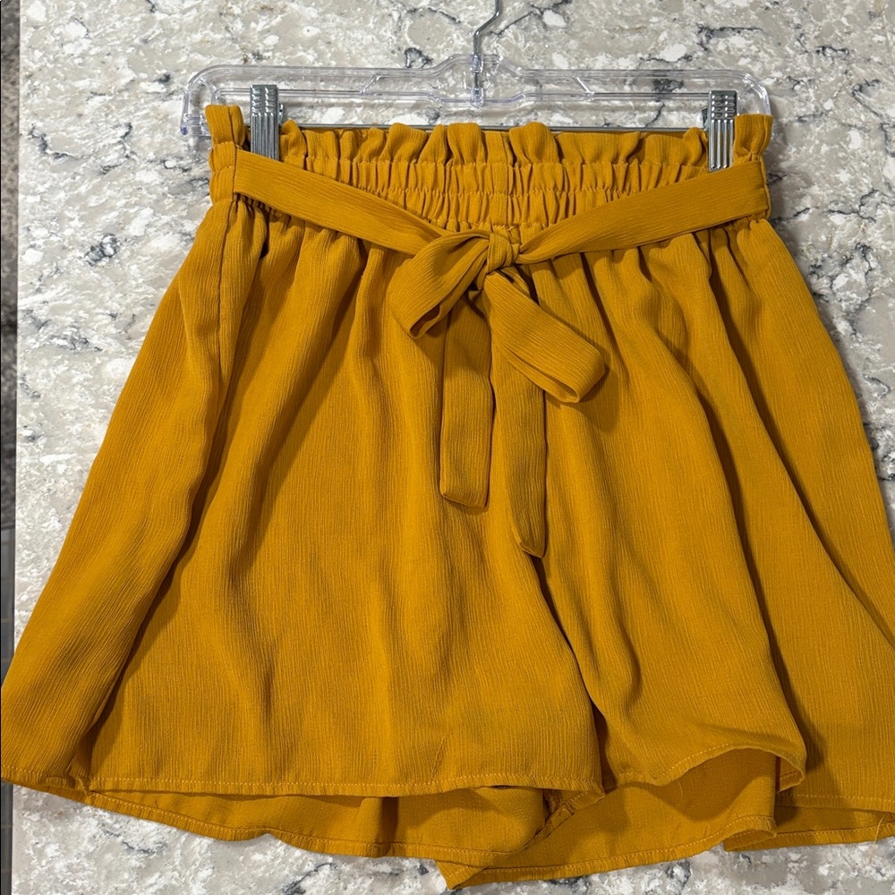 Women’s Mustard Paperbag Waist Tie Shorts